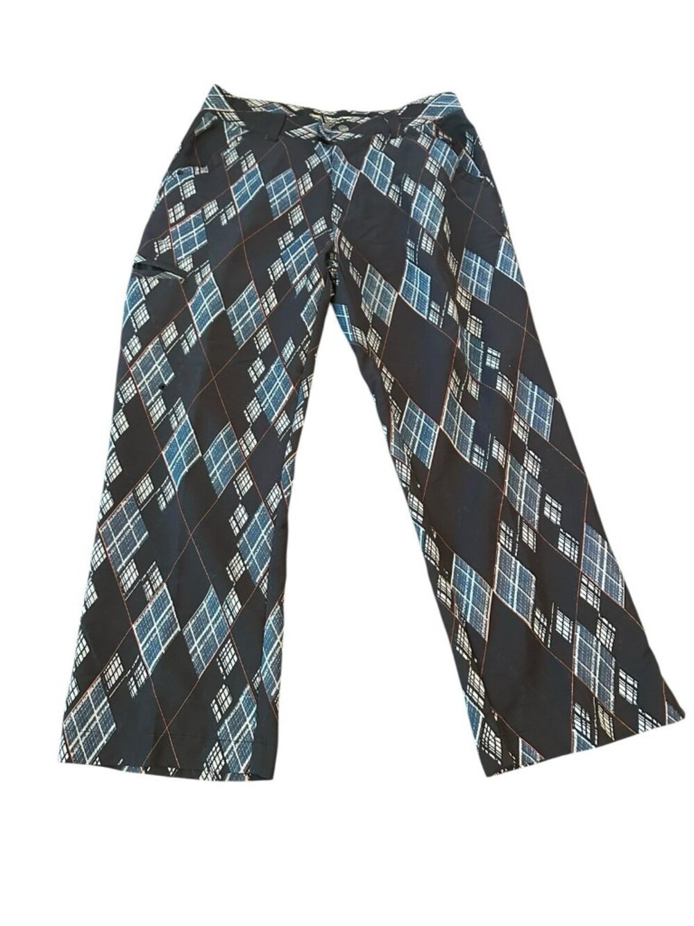 Oakley Mens Pro Golf Pants Size 33 X 32 Blue Argyle Plaid Performance Stretch
